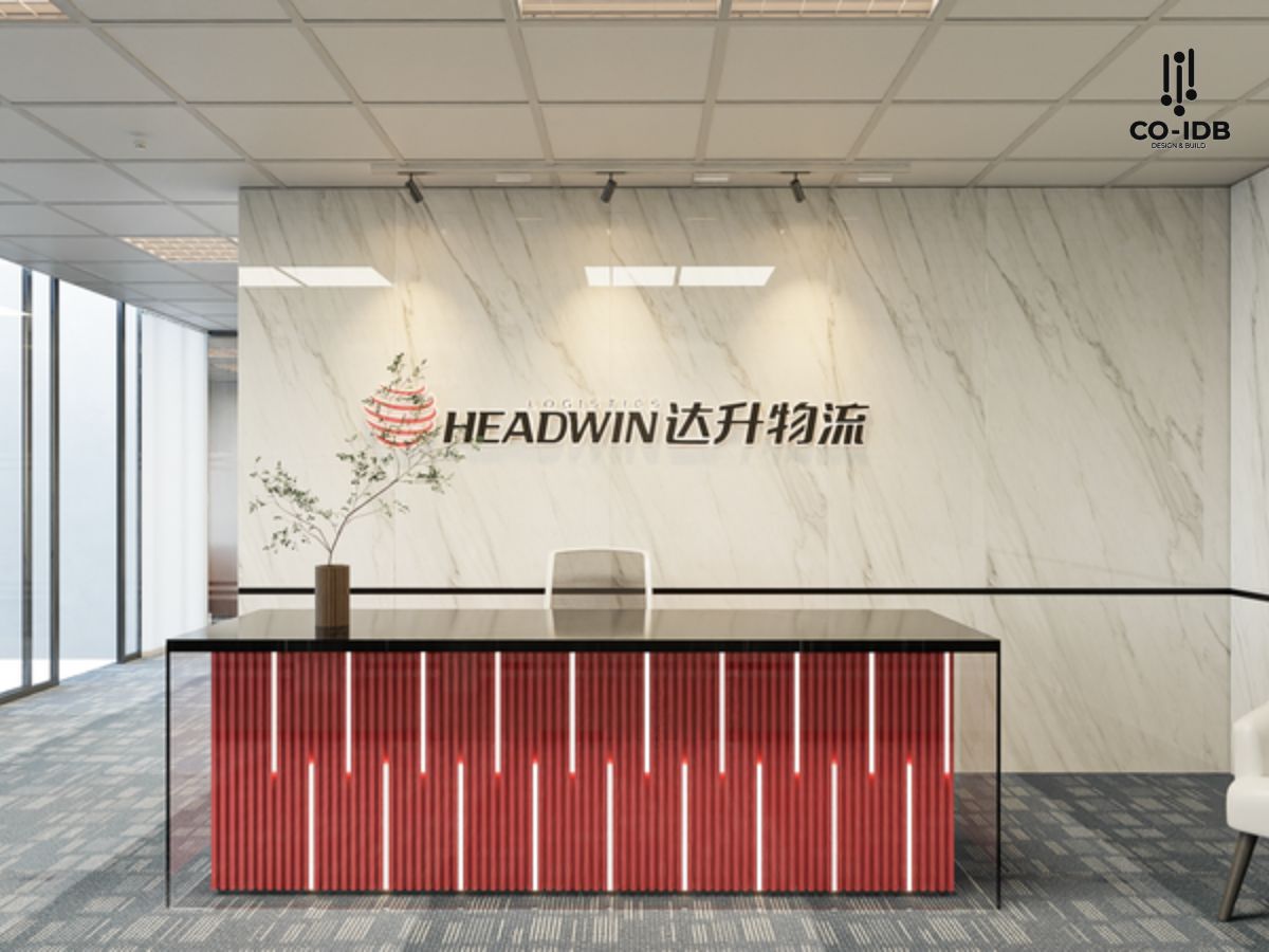 Sảnh văn phòng có thiết kế nhất quán với hình ảnh công ty