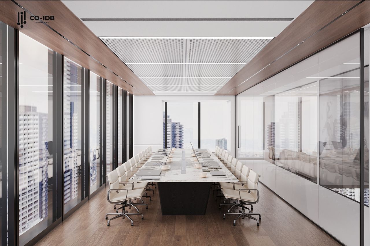 Phòng họp được bố trí thêm bàn dài để thuận tiện cho việc trao đổi