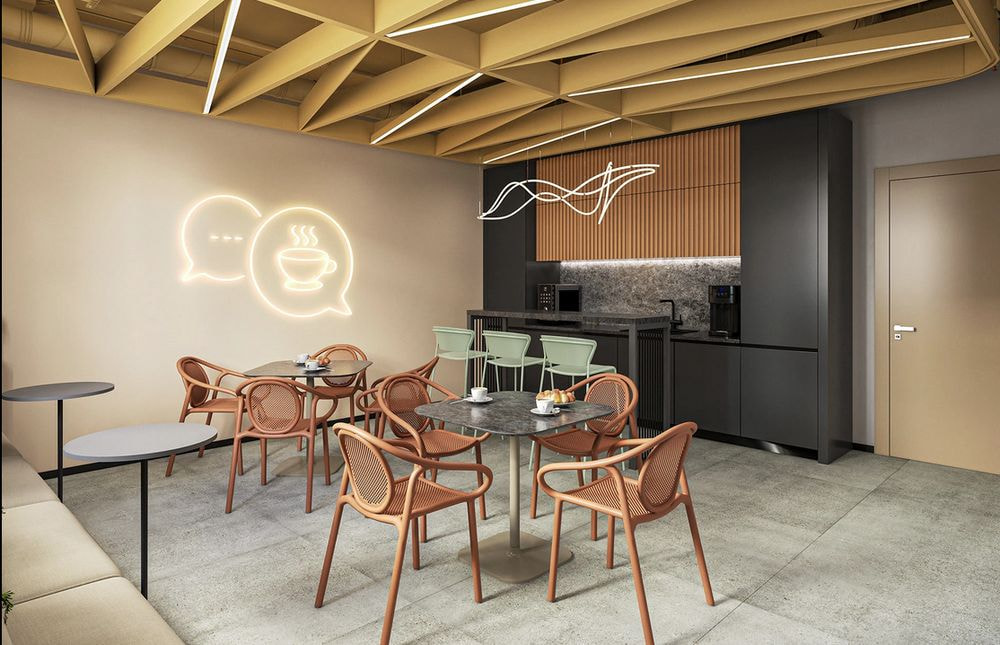 Quầy pantry được thiết kế với các gam màu tươi sáng đầy năng động