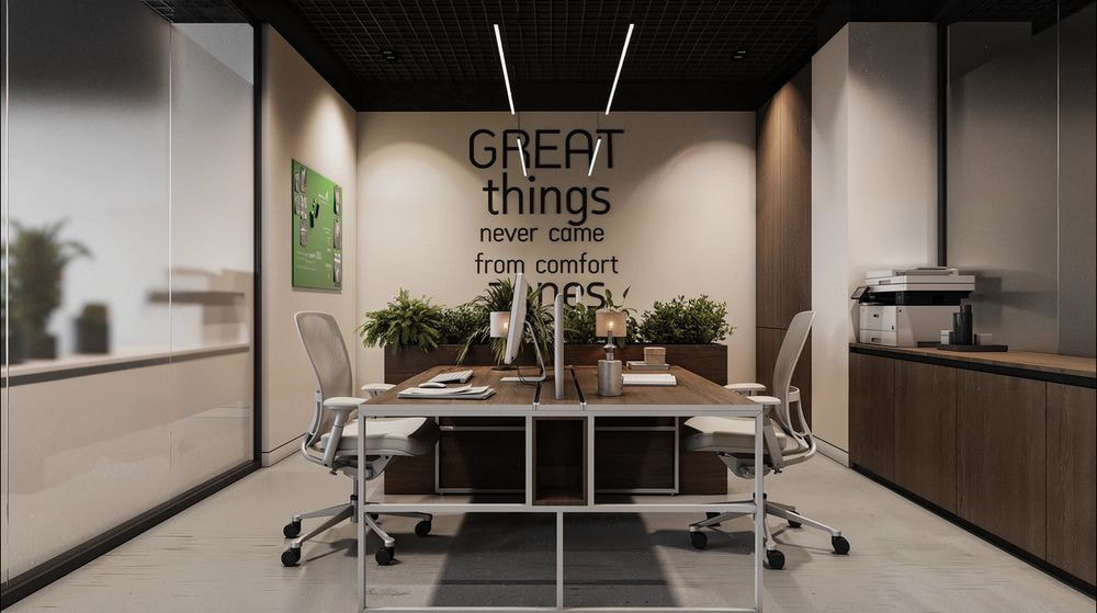 Văn phòng làm việc toát lên vẻ trẻ trung cùng điểm nhấn ở câu slogan đẹp mắt