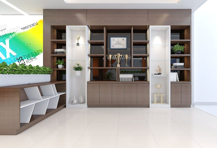 Thiết kế khu vực lưu trữ tài liệu toát lên vẻ nhẹ nhàng với tone trắng chủ đạo