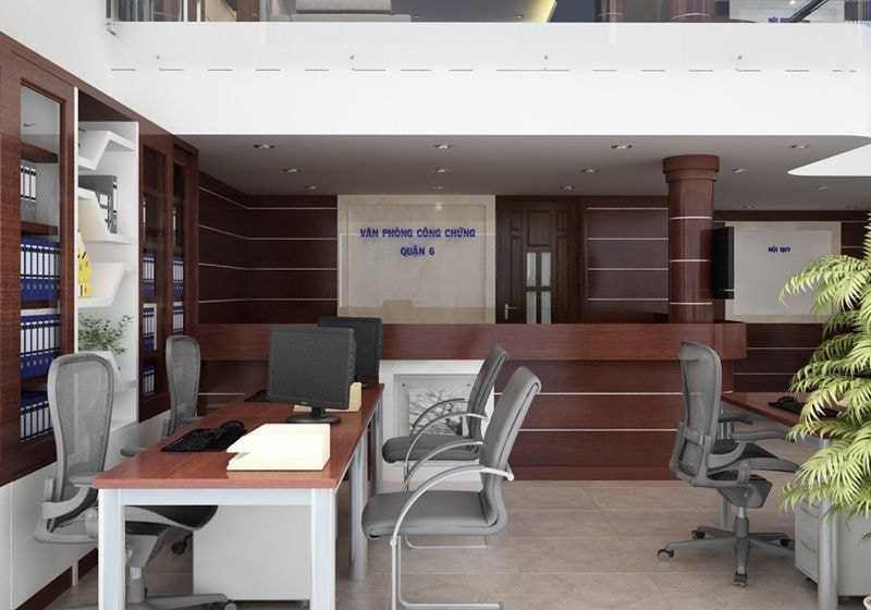 Thiết kế quầy tiếp nhận thông tin với chất liệu gỗ chủ đạo làm tôn lên vẻ gần gũi