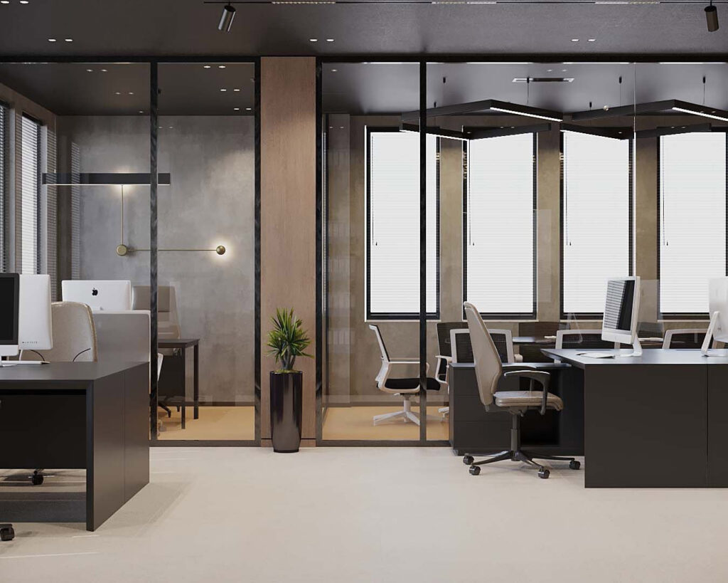 Khu vực làm việc của công chứng viên mang vẻ hiện đại và được bố trí mở giúp không gian được rộng mở