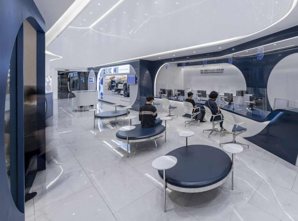 Thiết kế khu vực chờ với tone xanh, trắng chủ đạo tôn lên sự chuyên nghiệp