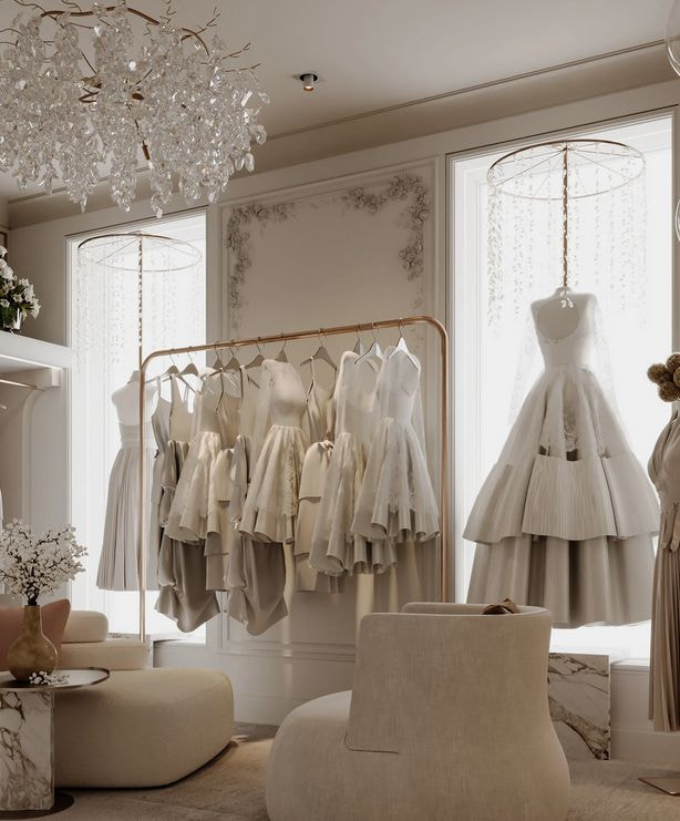 Khu vực trưng bày sản phẩm toát lên vẻ đẳng cấp với tone trắng được sử dụng đồng bộ cho toàn bộ không gian