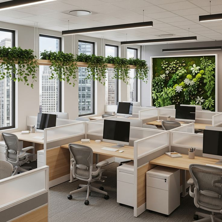 Văn phòng thêm vẻ sinh động với điểm nhấn ở mảng tường cây cực mới lạ