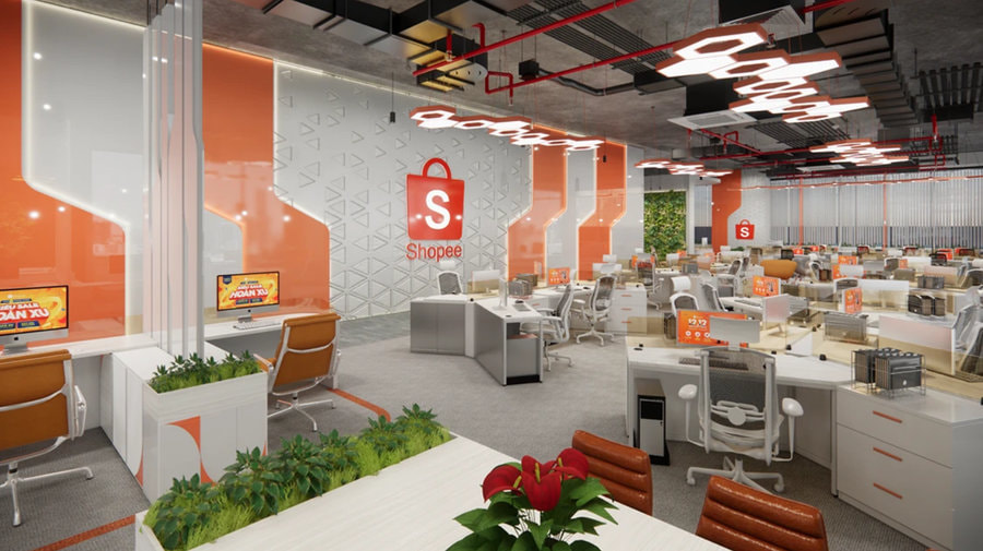 Không gian văn phòng trụ sở Shopee được thiết kế mở tạo sự kết nối giữa các nhân sự