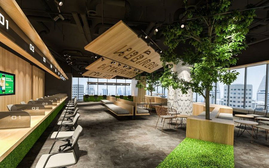 Văn phòng thêm phần tươi mới với điểm nhấn cây xanh ở vị trí trung tâm đầy vẻ ấn tượng