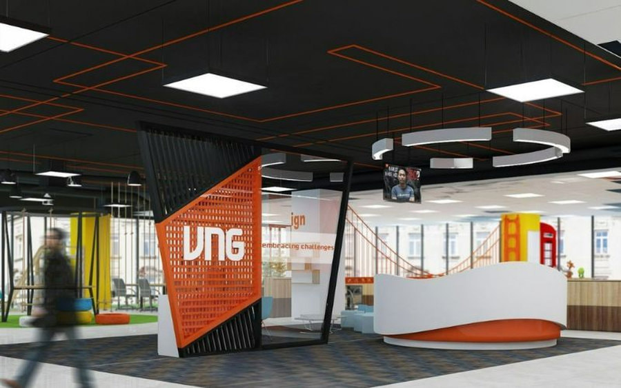 Không gian văn phòng được tô điểm với sắc cam và trắng vô cùng đẹp mắt