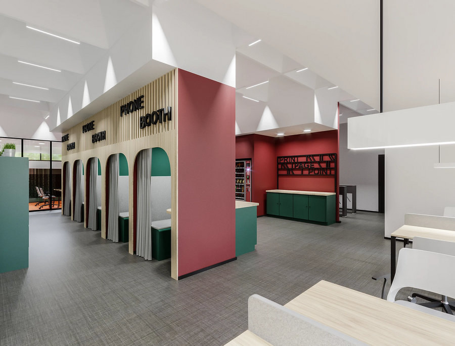 Không gian văn phòng được tô điểm các gam màu nổi bật toát lên vẻ năng động